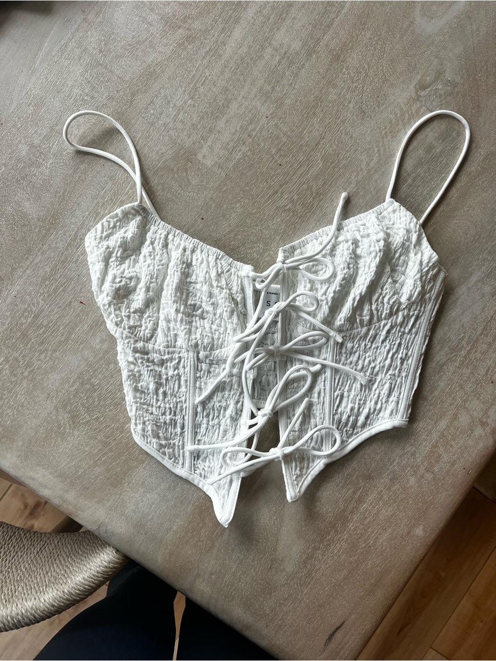 SABO White Lace-Up Corset Crop Top